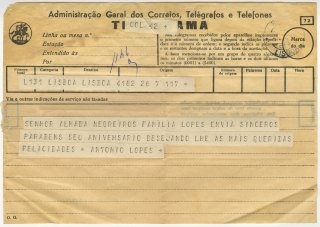 Telegrama de António Lopes a José de Almada Negreiros