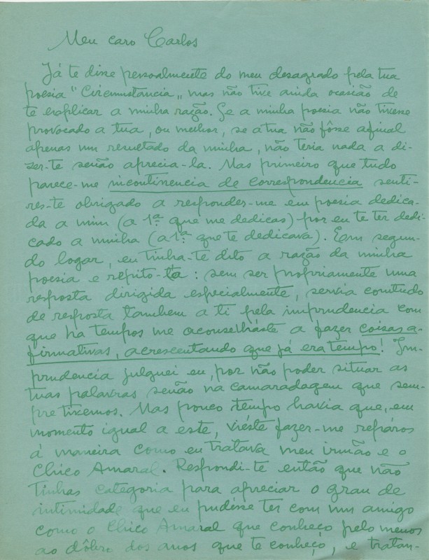 Rascunho de carta de José de Almada Negreiros a Carlos Queiroz