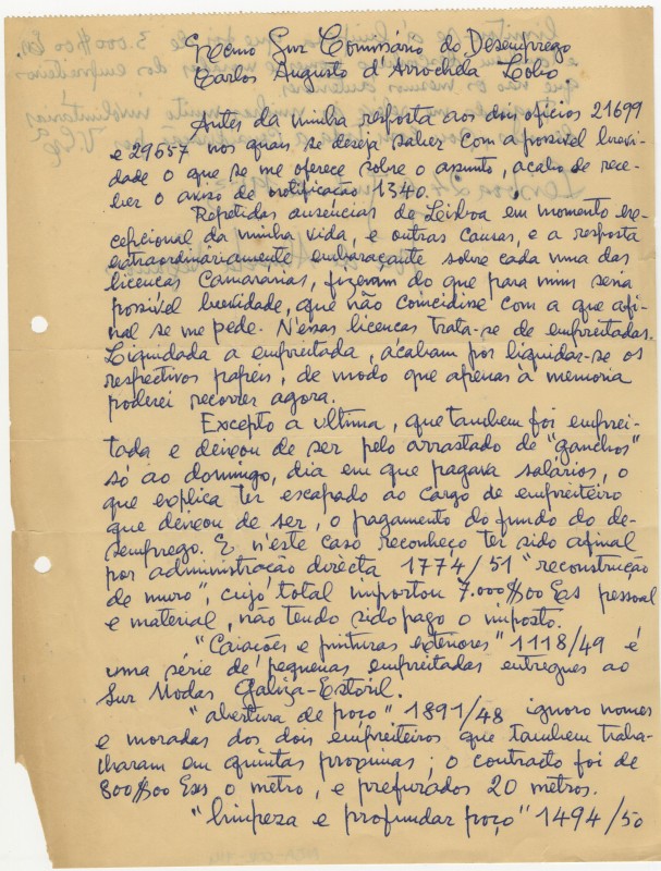 Rascunho de carta de José de Almada Negreiros a Carlos Augusto d'Arrochela Lobos