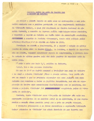 Notícia Sobre um Acto de Teatro que a Seguir se Publica