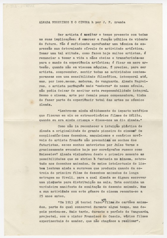 Almada Negreiros e o Cinema h por J. F. Aranda