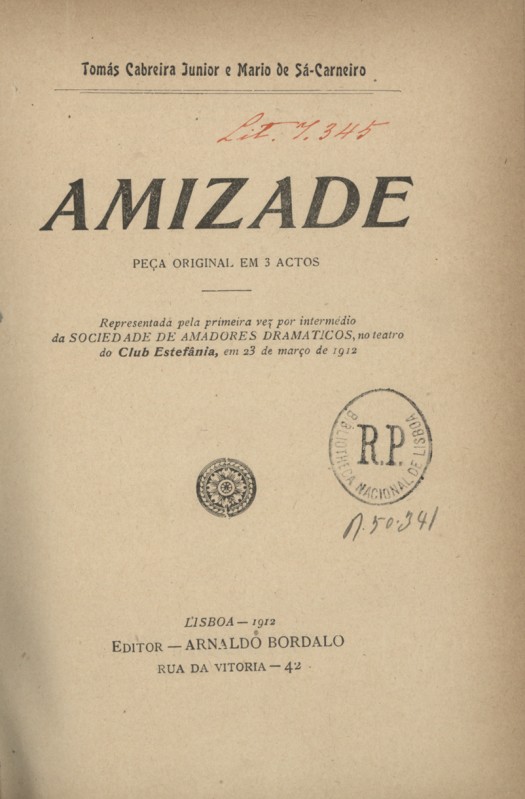 Amizade: peça original em 3 actos