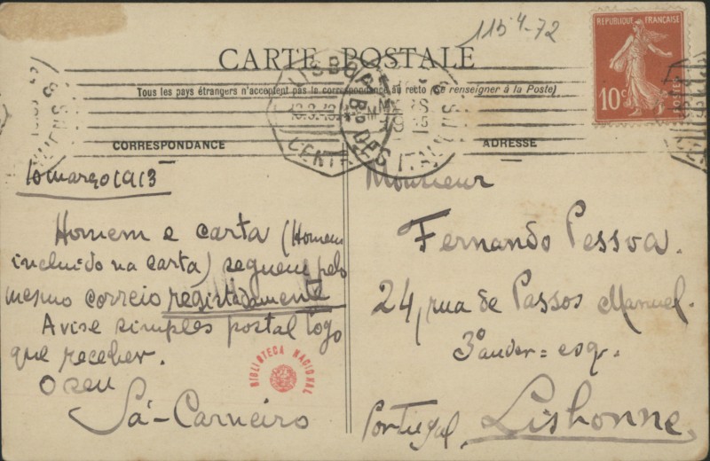 Bilhete-postal a Fernando Pessoa