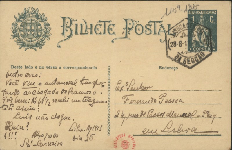 Bilhete-postal a Fernando Pessoa