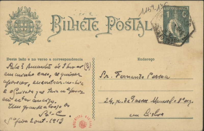 Bilhete-postal a Fernando Pessoa