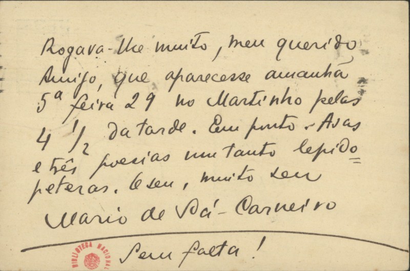 Bilhete-postal a Fernando Pessoa