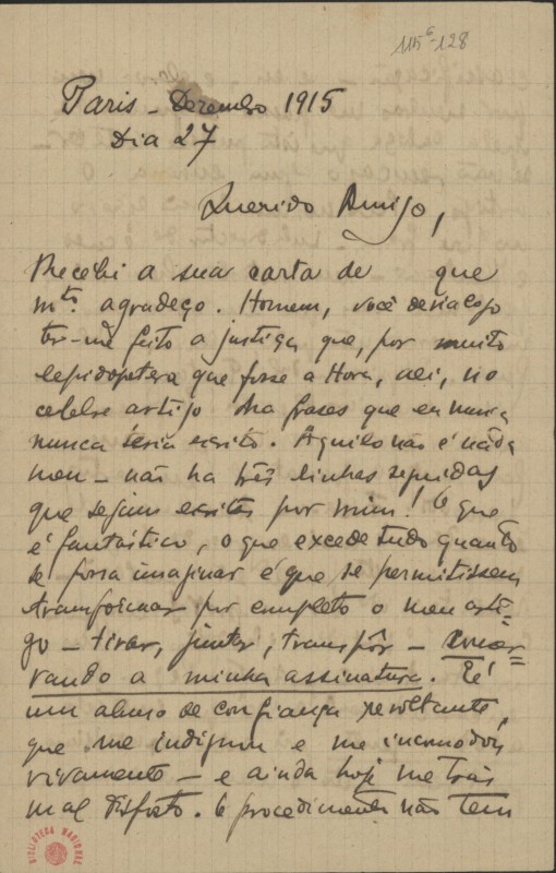 Carta a Fernando Pessoa