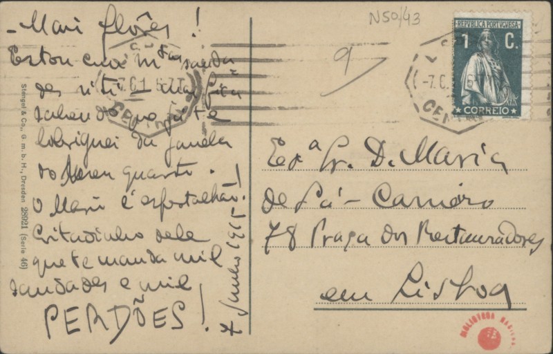 Bilhete-postal a Maria Cardoso de Sá-Carneiro